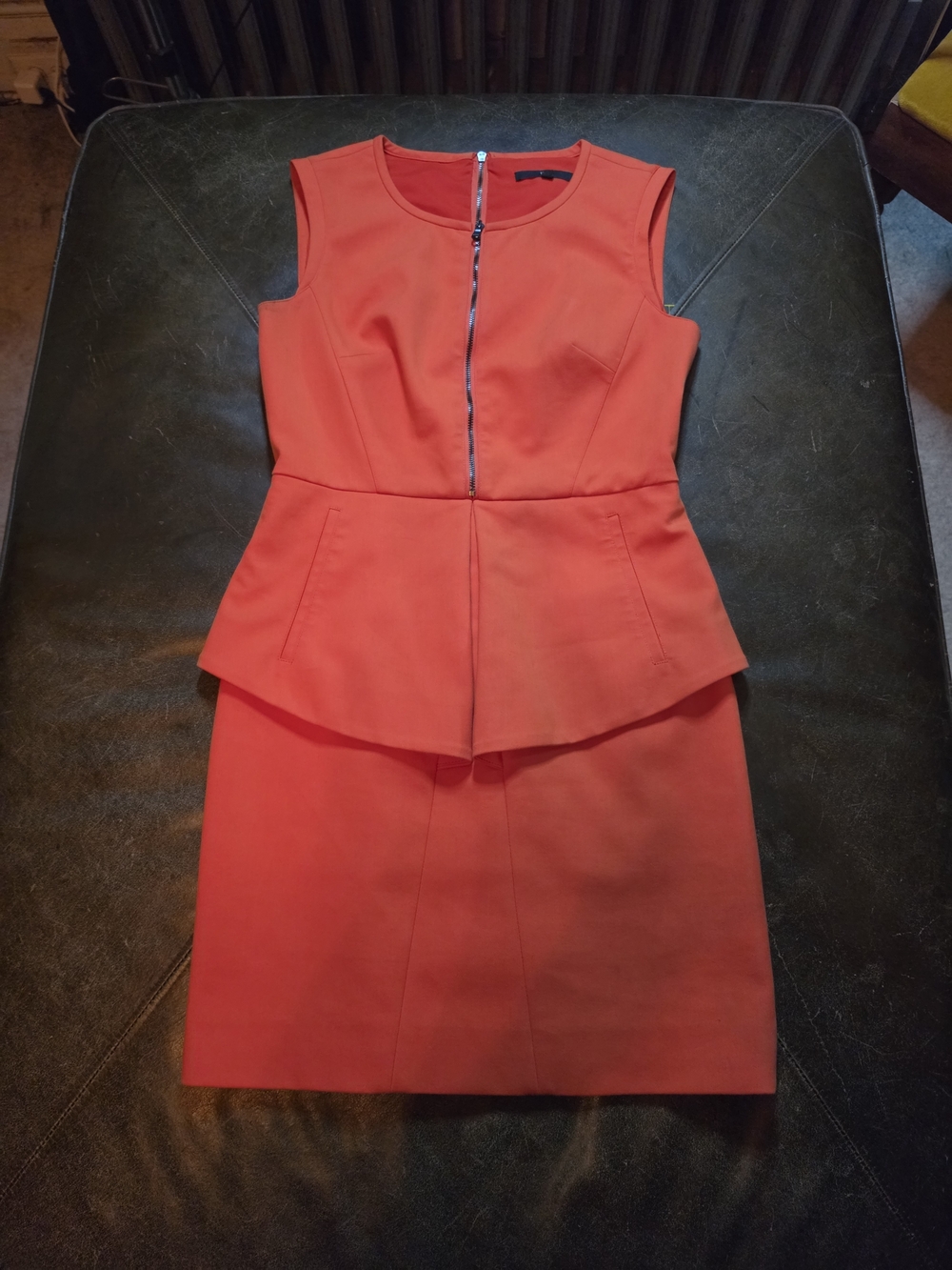 Tibi New York Coral Sleeveless Sheath Dress Peplum Waist 4
